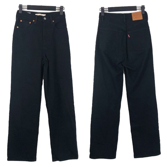 Levi's Women's Ribcage Straight High Rise Black Button Front Jeans 24 x 27 - Picture 1 of 12